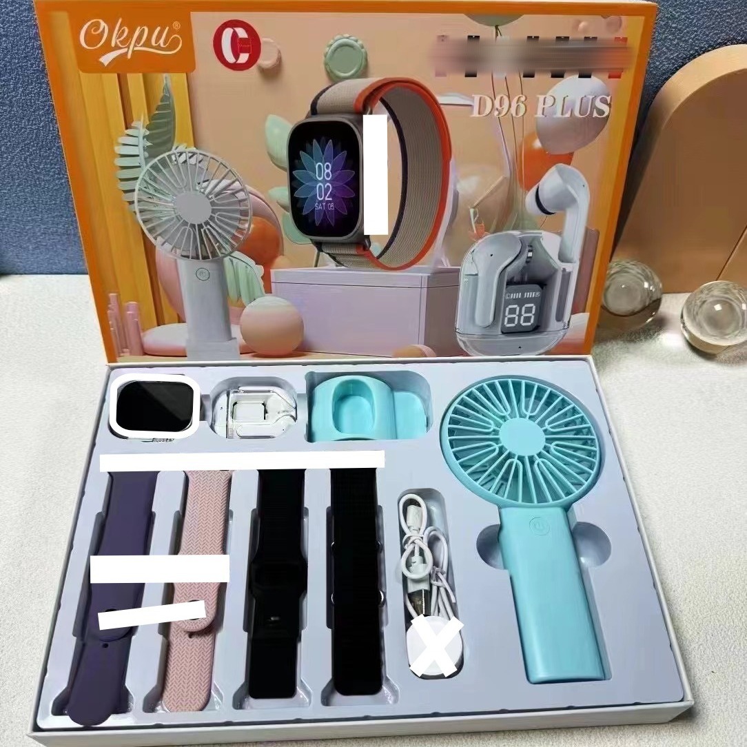 Image of D96 Plus Smart Watch – 3-in-1 Bluetooth Call Watch with Wireless Earbuds & Mini Fan | Heart Rate & Health Tracker