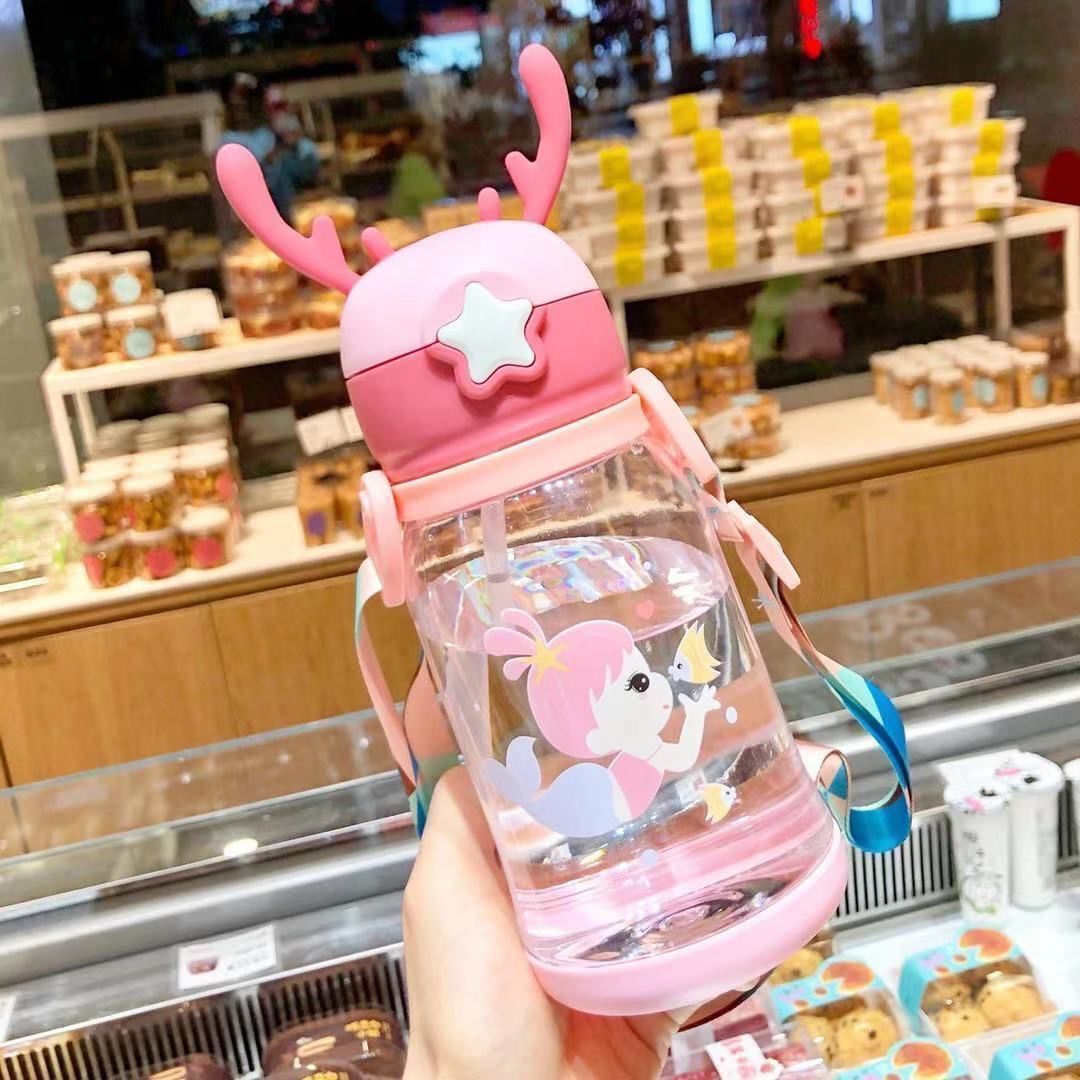 Image of Cute Bear Straw Water Bottle – Large-Capacity Plastic Cup for Kids & Students