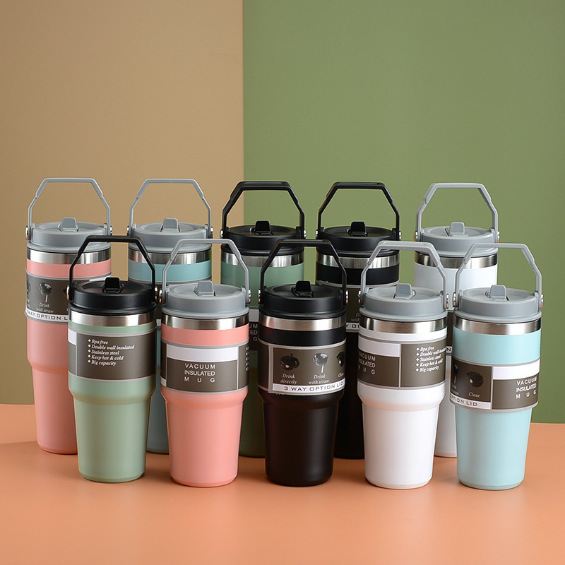 Image of Cross-border portable 850ml car cup stainless steel vacuum suction cup outdoor car ice pack thermos mug