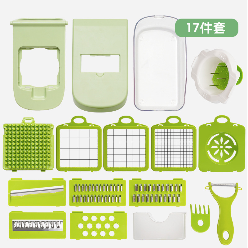 Image of 17-in-1 Multi-Function Vegetable Cutter and Slicer | Manual Chopper Dicer Grater Set for Kitchen | ABS + Stainless Steel Food Processor