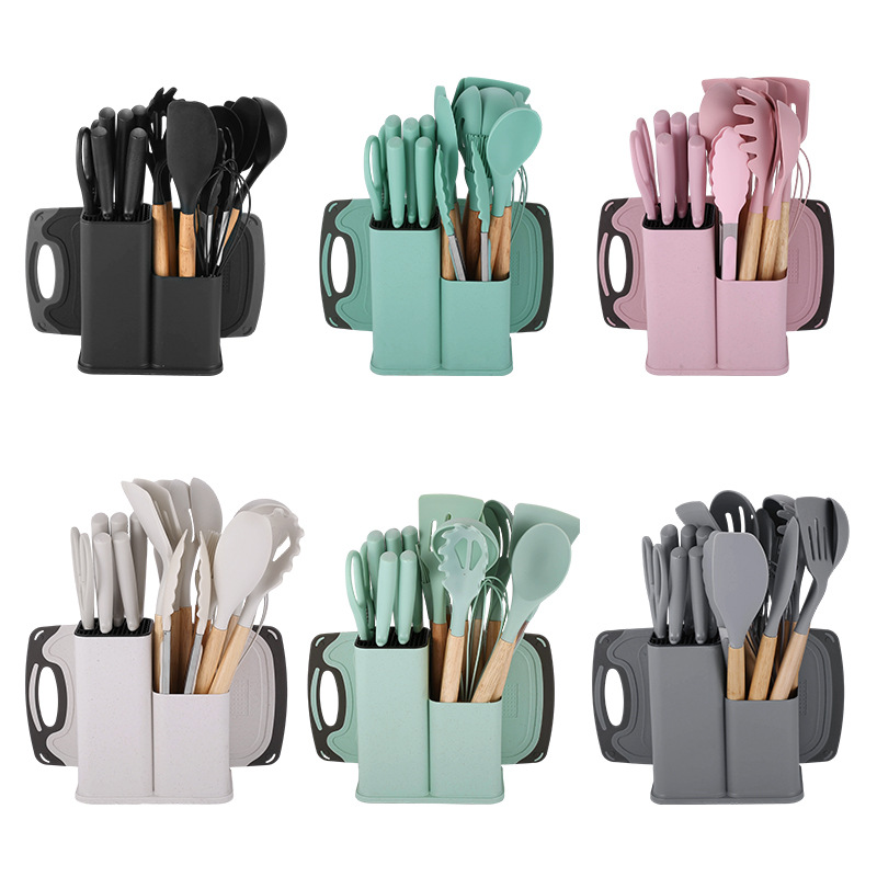 Image of 19-Piece Silicone Kitchenware Set – Non-Stick Utensil Set with Double-Barrel Knife | Model XB19