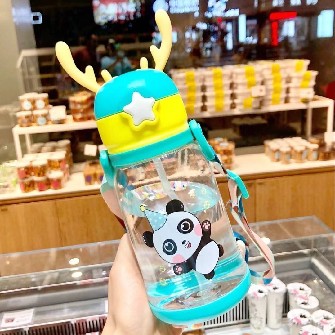 Image of Cute Bear Straw Water Bottle – Large-Capacity Plastic Cup for Kids & Students