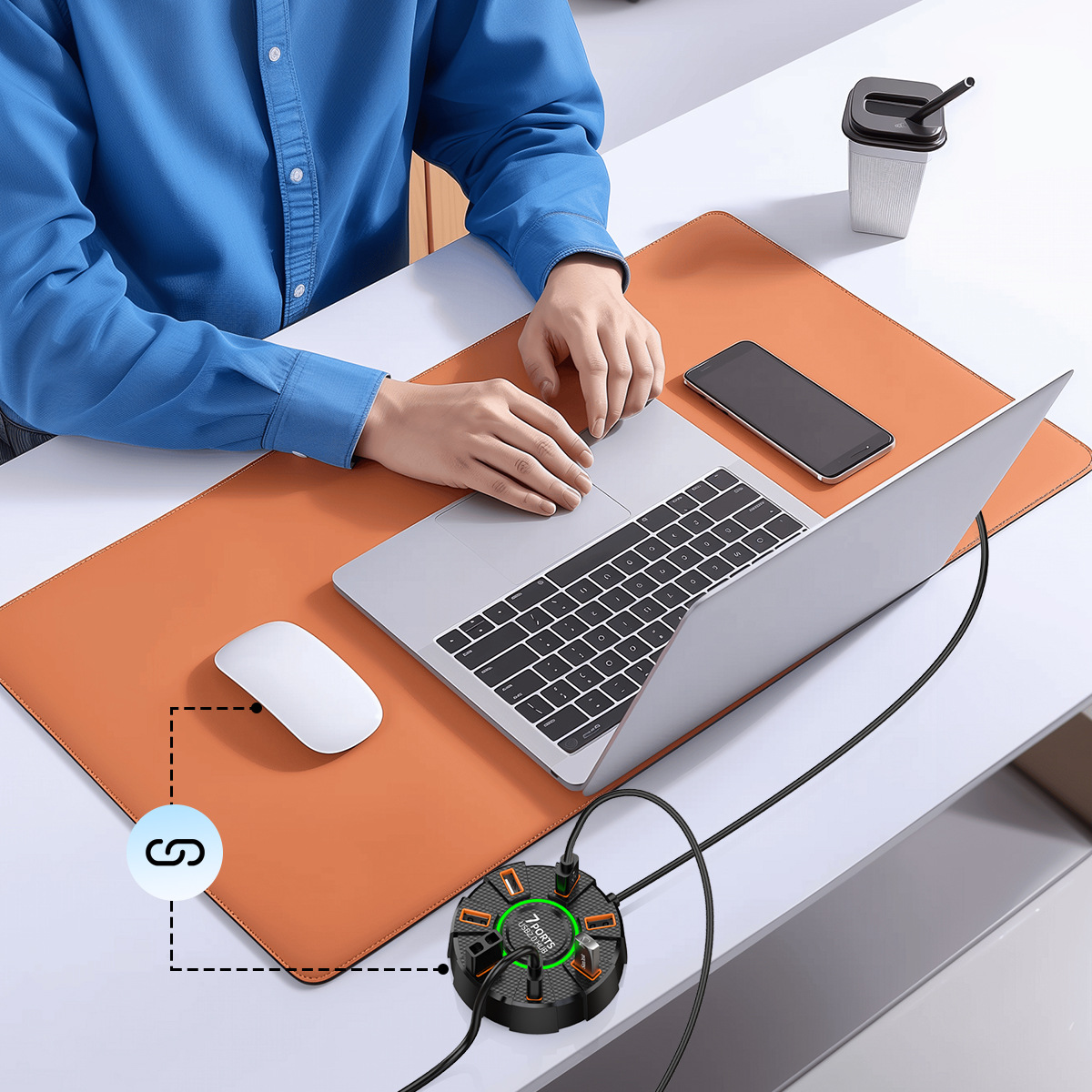 Image of High-Speed 7-Port USB 2.0 Hub with Colorful Ambient Lighting – Model A065