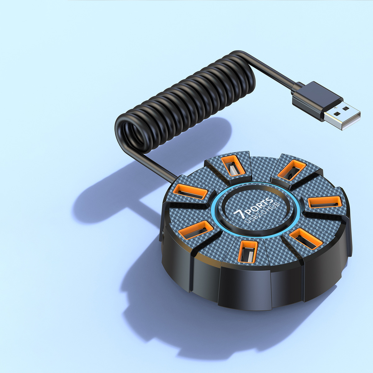 Image of High-Speed 7-Port USB 2.0 Hub with Colorful Ambient Lighting – Model A065
