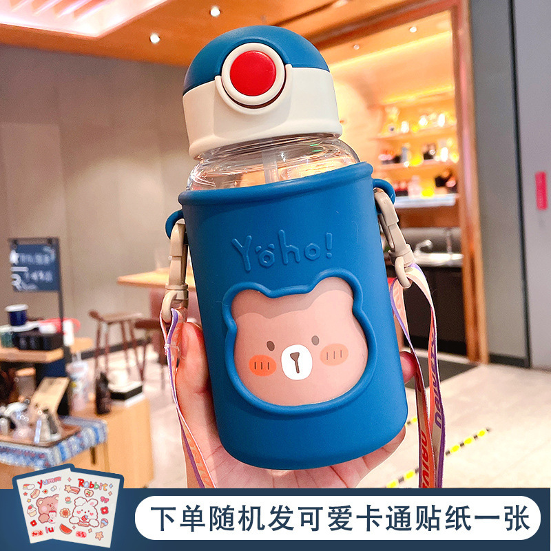 Image of Cute Bear Straw Water Bottle – Large-Capacity Plastic Cup for Kids & Students
