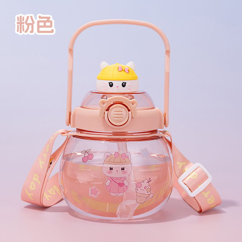 Image of Cute Bear Straw Water Bottle – Large-Capacity Plastic Cup for Kids & Students