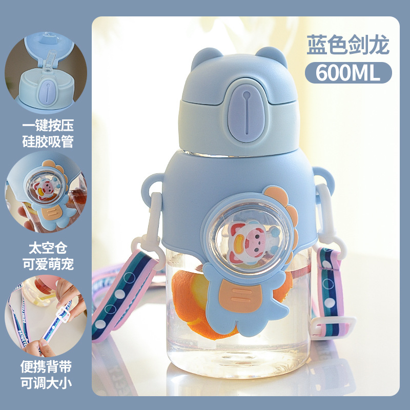 Image of Children's Cartoon Straw water bottle, summer influencer, high-value straw cup, boys and girls, elementary school, kindergarten baby water bottle custom