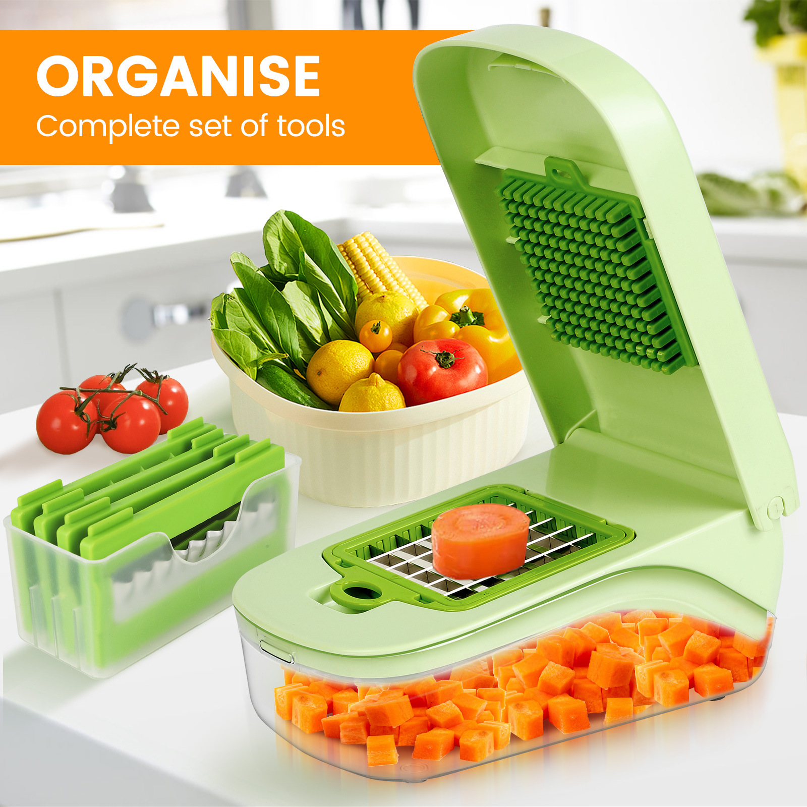 17-in-1 Multi-Function Vegetable Cutter and Slicer | Manual Chopper Dicer Grater Set for Kitchen | ABS + Stainless Steel Food Processor