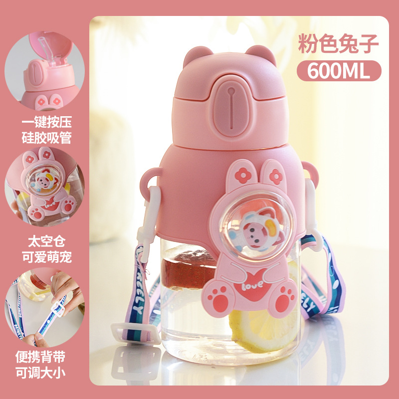 Image of Children's Cartoon Straw water bottle, summer influencer, high-value straw cup, boys and girls, elementary school, kindergarten baby water bottle custom
