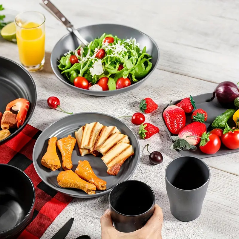 Image of Durable Plastic Dinnerware Set – 32-Piece Lightweight Tableware for Home, Camping, Parties | Microwave-Safe, Shatterproof