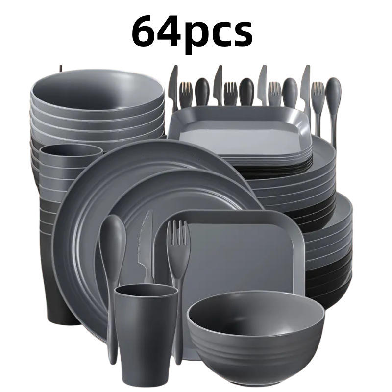 Image of Durable Plastic Dinnerware Set – 32-Piece Lightweight Tableware for Home, Camping, Parties | Microwave-Safe, Shatterproof