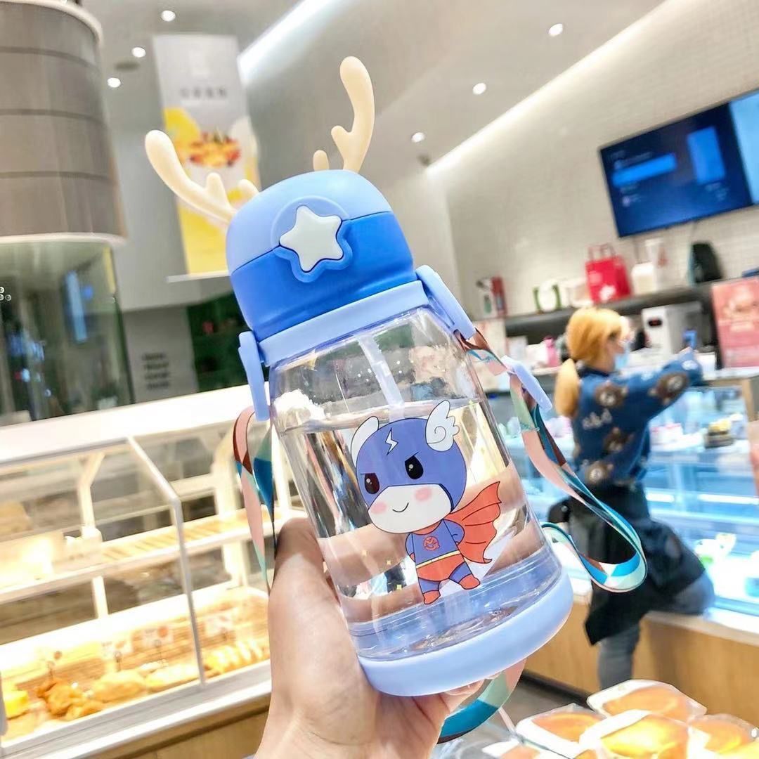 Image of Cute Bear Straw Water Bottle – Large-Capacity Plastic Cup for Kids & Students