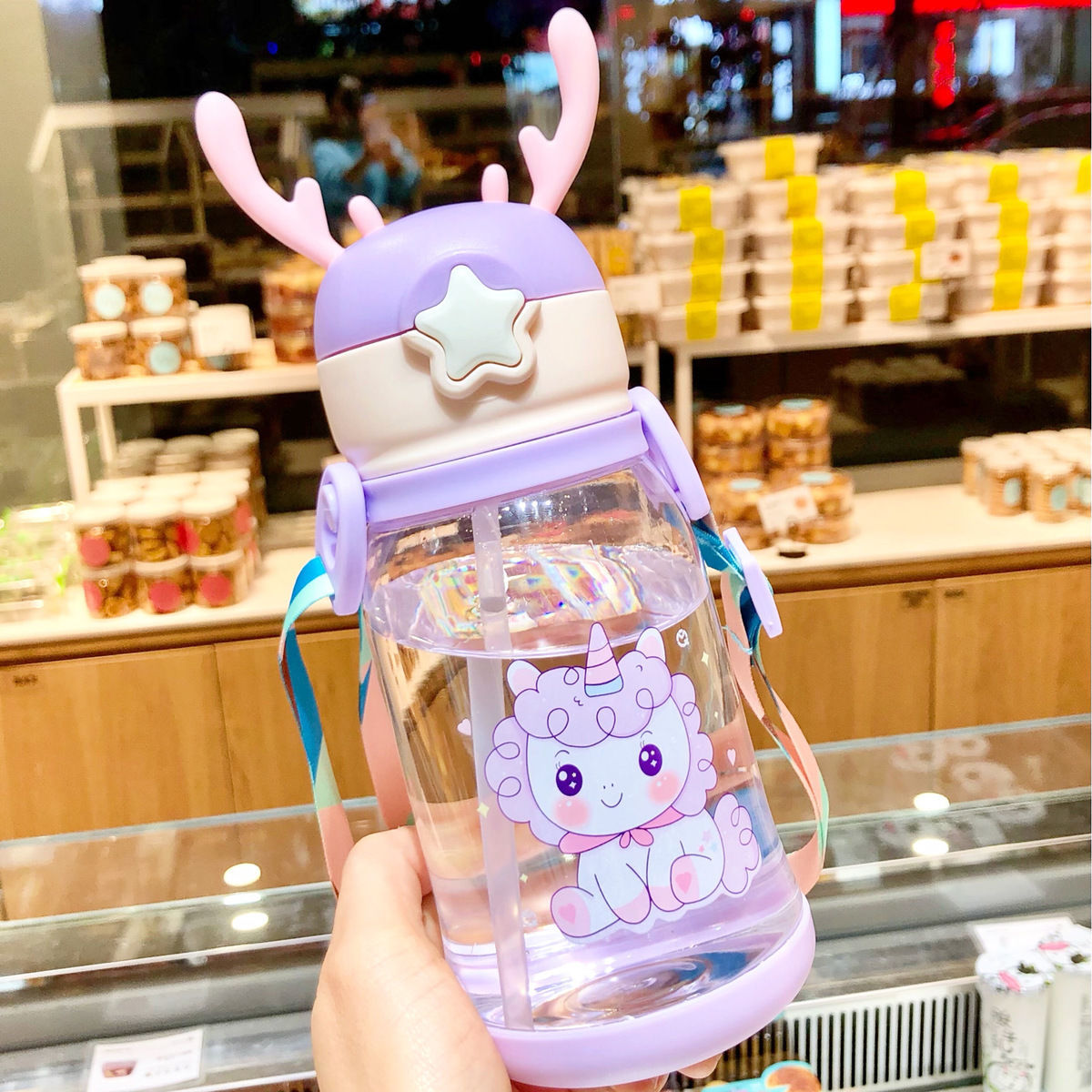 Image of Cute Bear Straw Water Bottle – Large-Capacity Plastic Cup for Kids & Students