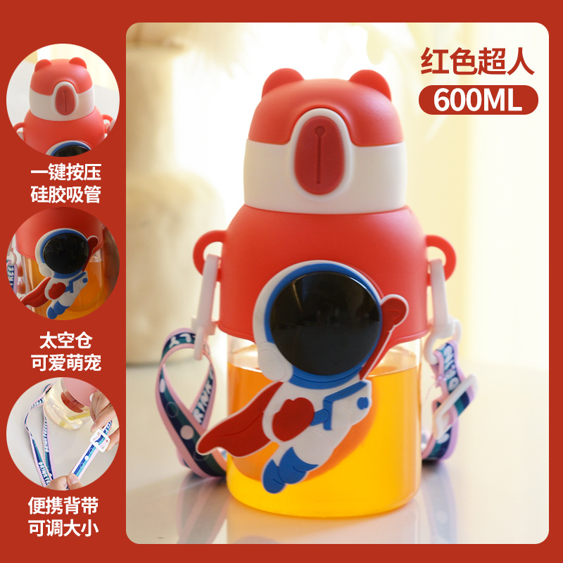 Image of Children's Cartoon Straw water bottle, summer influencer, high-value straw cup, boys and girls, elementary school, kindergarten baby water bottle custom
