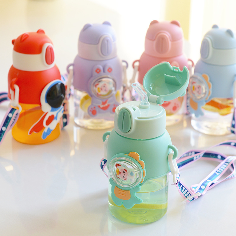 Image of Children's Cartoon Straw water bottle, summer influencer, high-value straw cup, boys and girls, elementary school, kindergarten baby water bottle custom