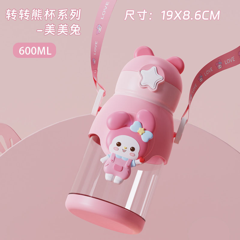 Image of Cute Bear Straw Water Bottle – Large-Capacity Plastic Cup for Kids & Students